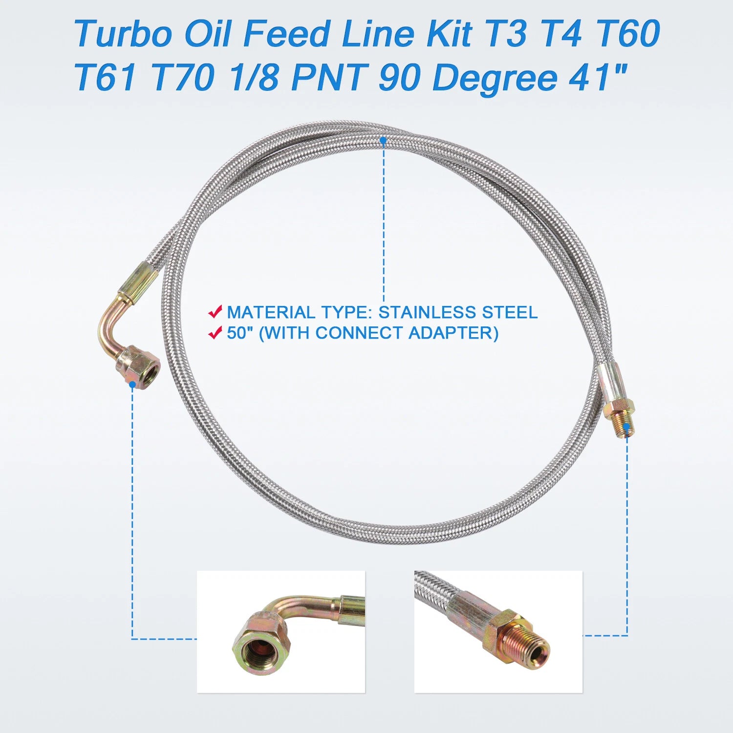 Turbo Oil Feed and Return Line Kit for T3 T4 T60 T61 (1/8 PNT, 90 Degree)