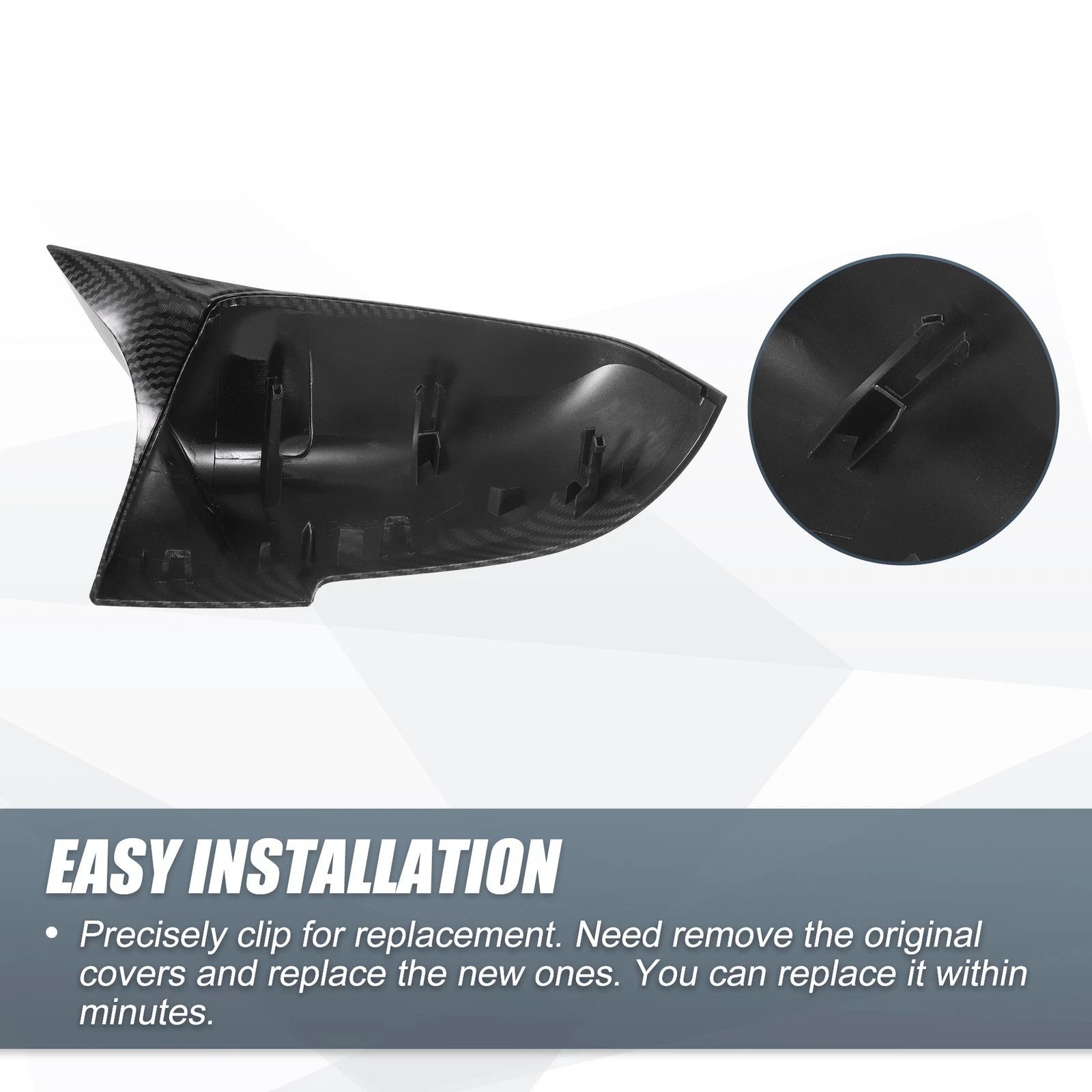 Pair Rearview Mirror Cover Cap Black Carbon Fiber for BMW F20 F22 F23 F30 F31 (2012–2019)