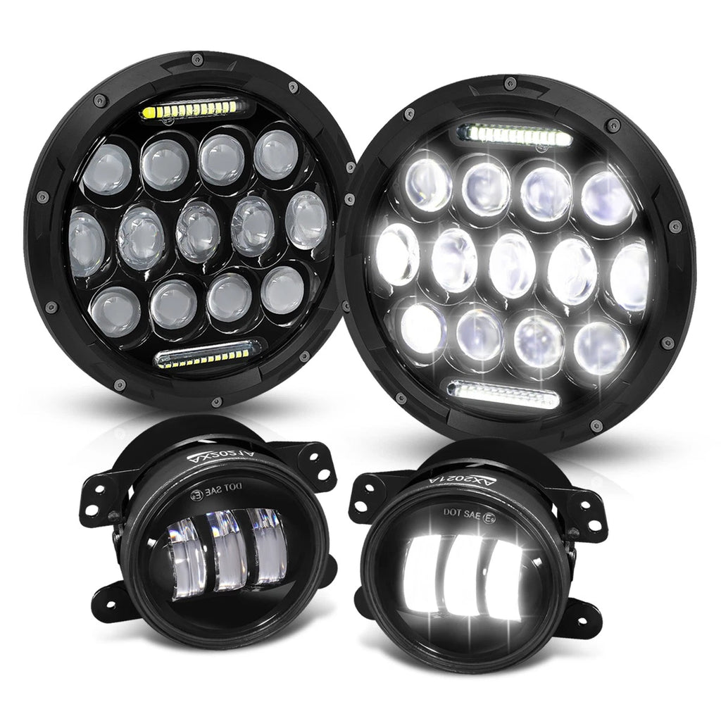 Set of 4 Full LED Bug Eye Projector Headlight & Fog Lamps for Wrangler (2007–2018)