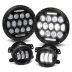 Set of 4 Full LED Bug Eye Projector Headlight & Fog Lamps for Wrangler (2007–2018)