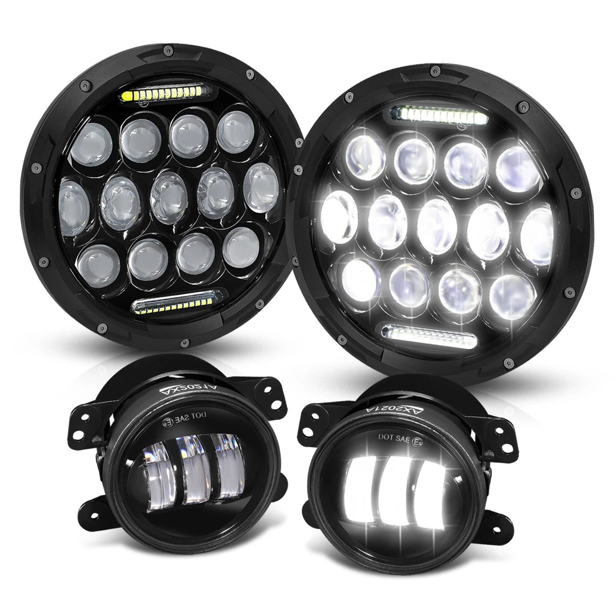 Set of 4 Full LED Bug Eye Projector Headlight & Fog Lamps for Wrangler (2007–2018)