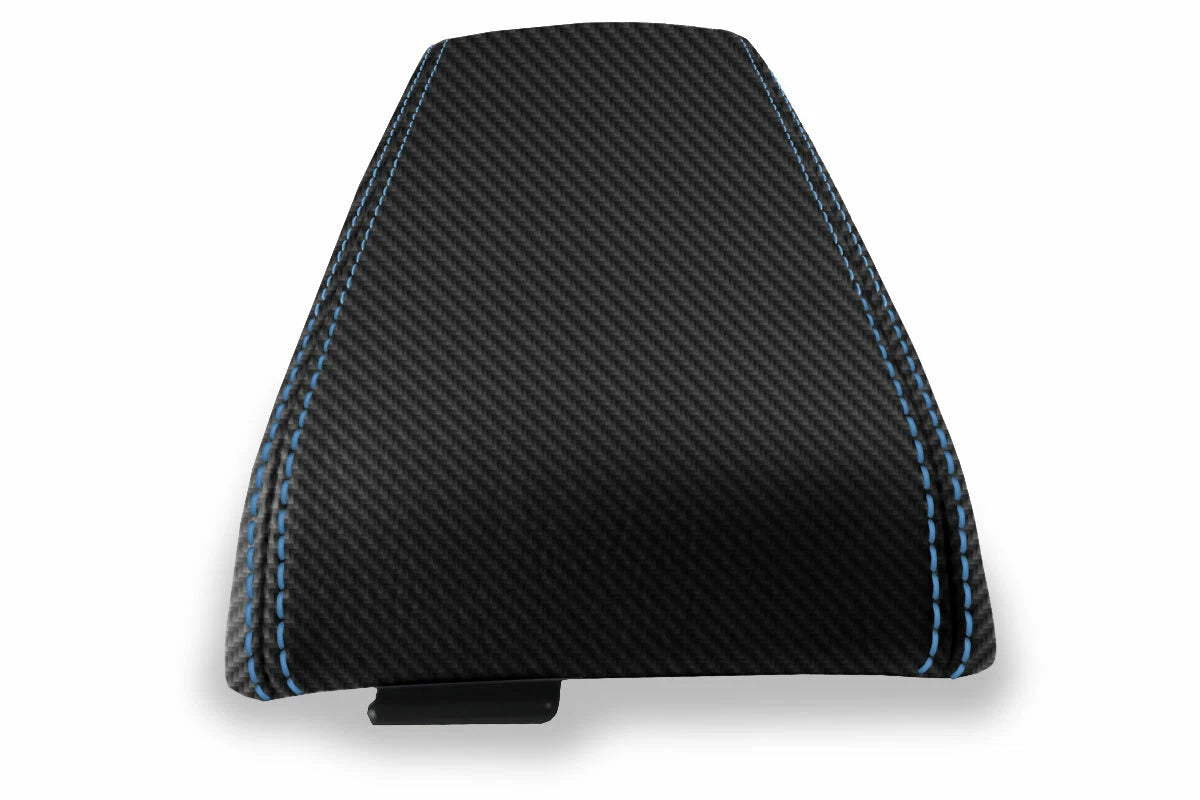 Console Lid Armrest Cover for Subaru Baja (2003–2006) Carbon Fiber Blue Stitch