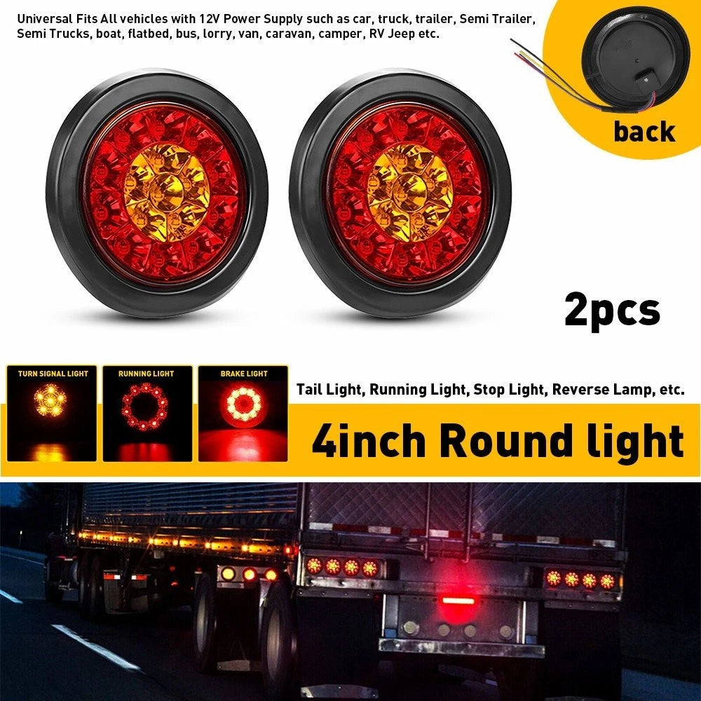 2X 4" 16-LED Round Tail Stop Brake Turn Signal Lights for Truck (EV)