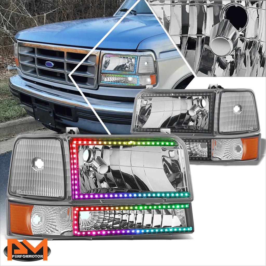 RGB LED Light Bar Bumper Headlights for Ford F150-F350 Bronco (1992–1996)