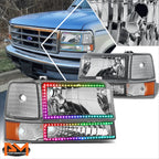 RGB LED Light Bar Bumper Headlights for Ford F150-F350 Bronco (1992–1996)