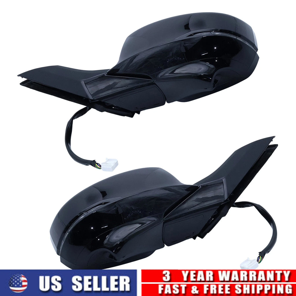 Set of 2 Black Mirrors w/Turn Signal Heated Manual Fold for Honda Accord (2013–2015)