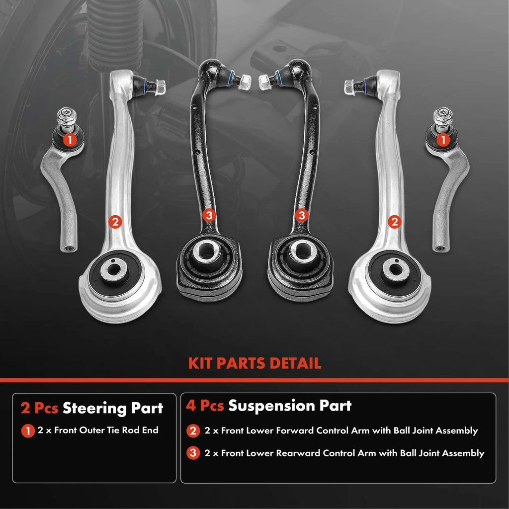 6X Front Control Arm with Ball Joint & Tie Rod End for Mercedes-Benz W203 (2001–2007)