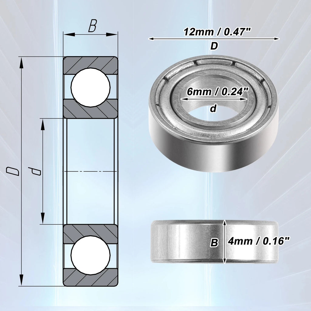 10 Pcs MR126ZZ Deep Groove Ball Bearings for Cars (6x12x4mm)