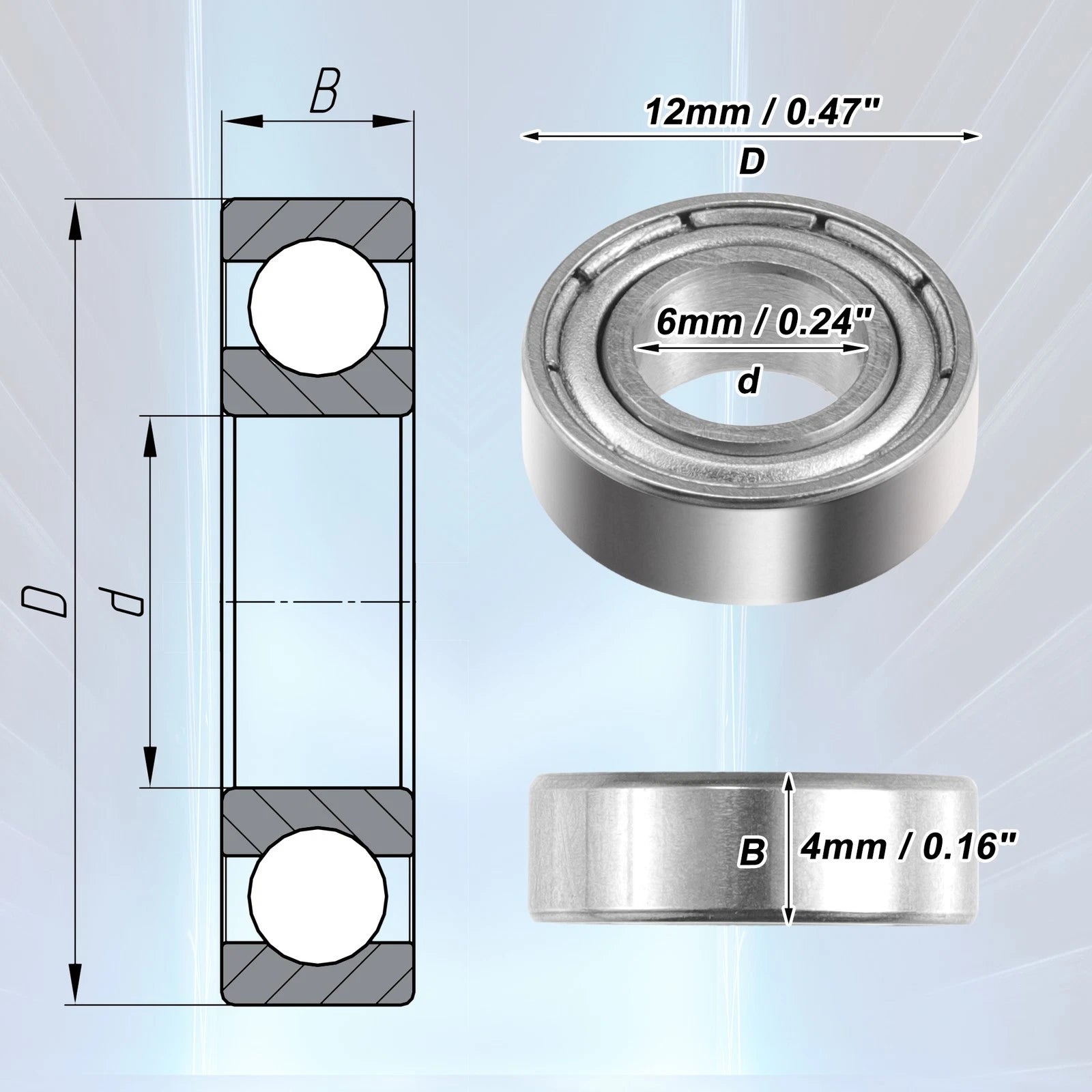 10 Pcs MR126ZZ Deep Groove Ball Bearings for Cars (6x12x4mm)