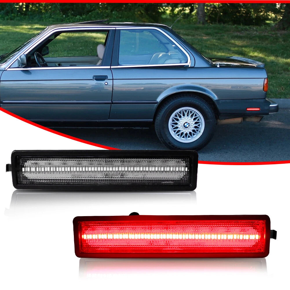 2X Clear Lens Red LED Rear Bumper Side Marker Lights for BMW E30 E34 (1982–1996)