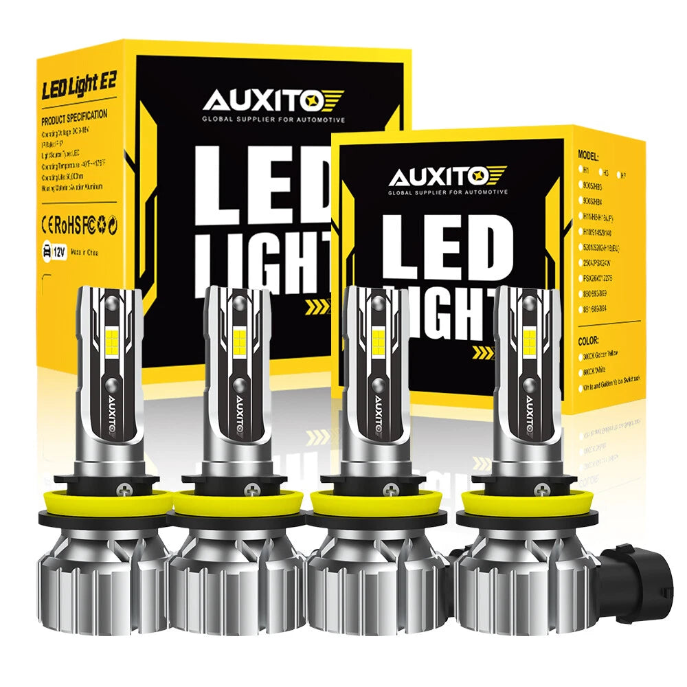 Set of 4 H11 LED Headlight Bulbs for High Low Beam (500% Bright, 6500K)