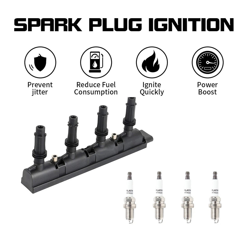 Set of 4 Spark Plugs + 1 Ignition Coil for Buick Encore (2013–2020) UF669