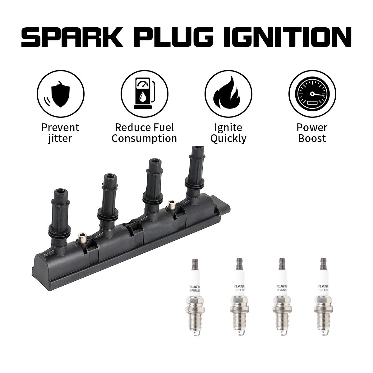 Set of 4 Spark Plugs + 1 Ignition Coil for Buick Encore (2013–2020) UF669