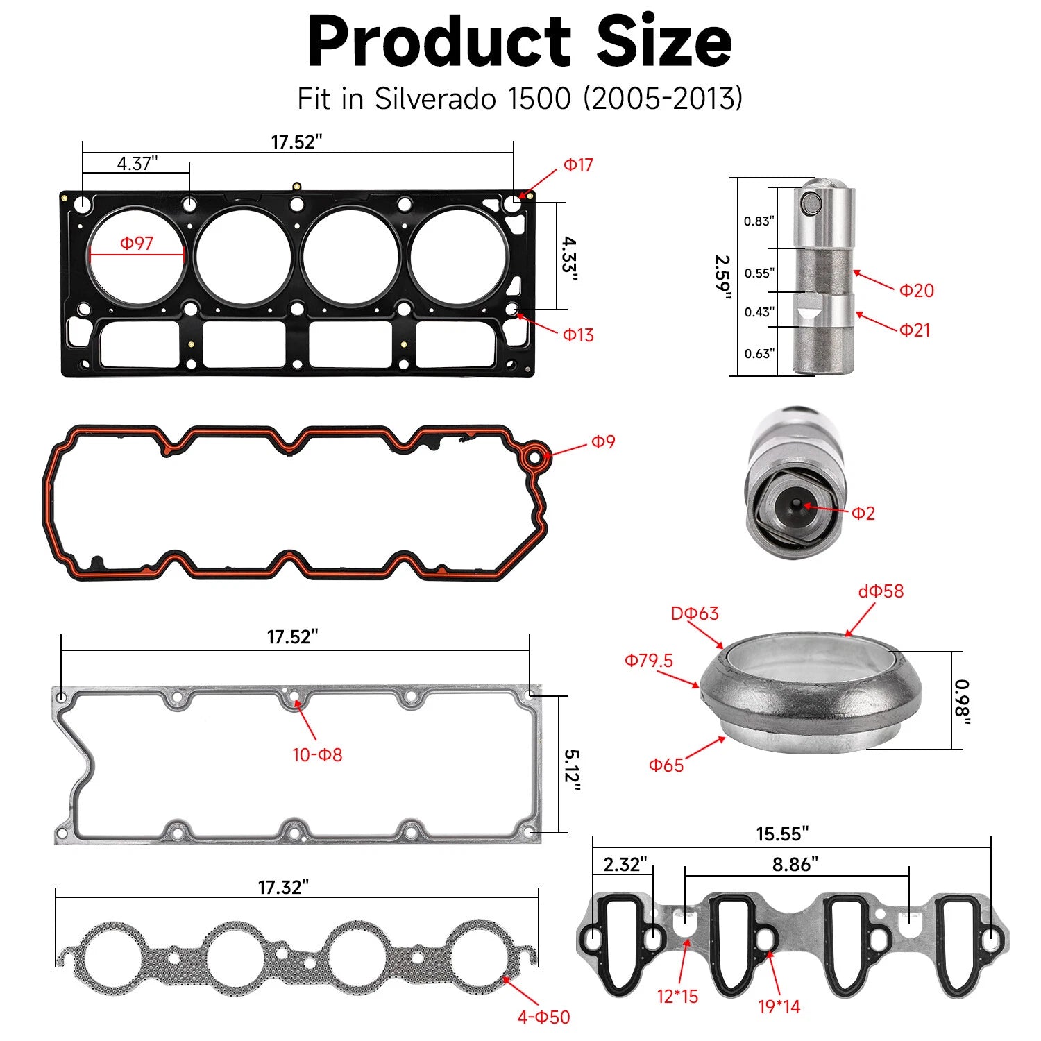 Head Gasket Bolts Lifters Guides Kit for Chevy Silverado 1500 5.3L V8 (2004–2013)