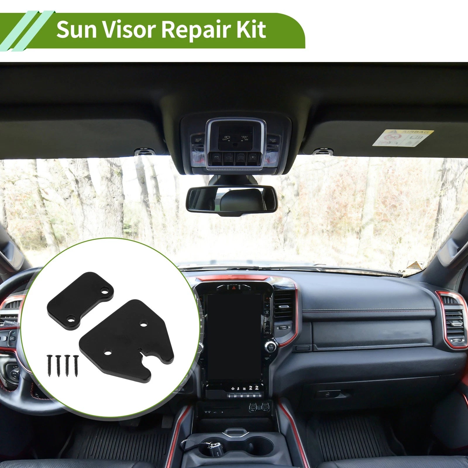 Set of 1 Sun Visor Repair Kit for Dodge Ram 1500 (2019–2023) Aluminum Alloy Black