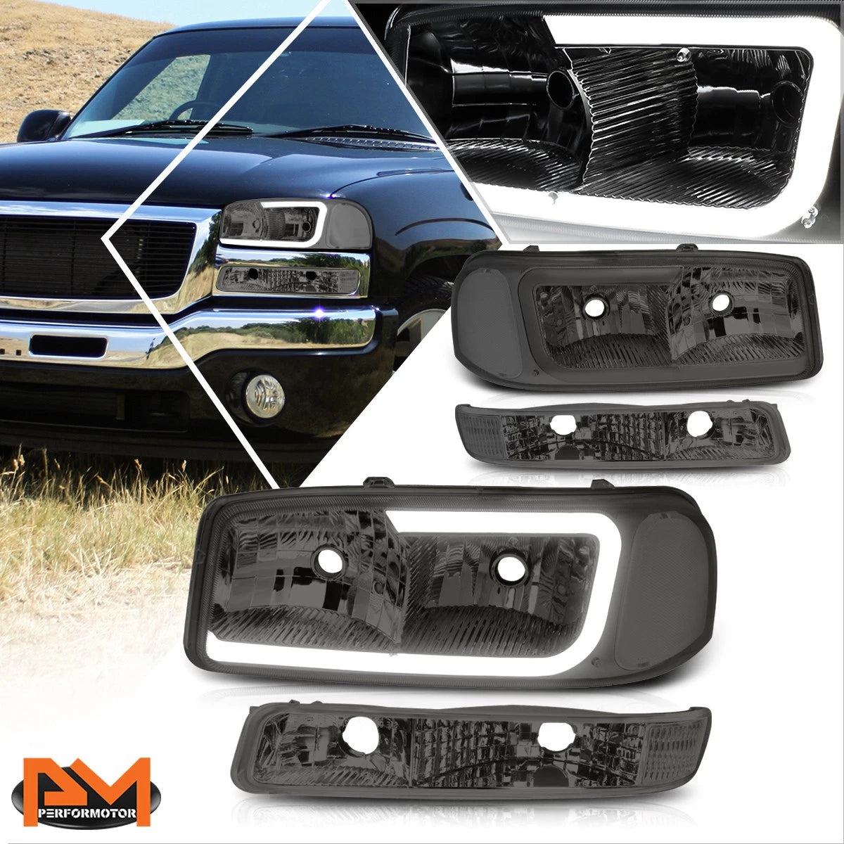 Set of 4 LED DRL Headlights w/ Bumper Lamp for GMC Sierra/Yukon XL (1999–2007)