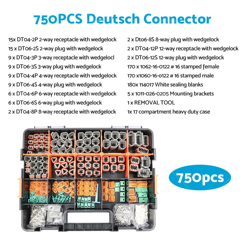 750PCS Deutsch DT Connector Kit 2-12 Pin for Various Applications