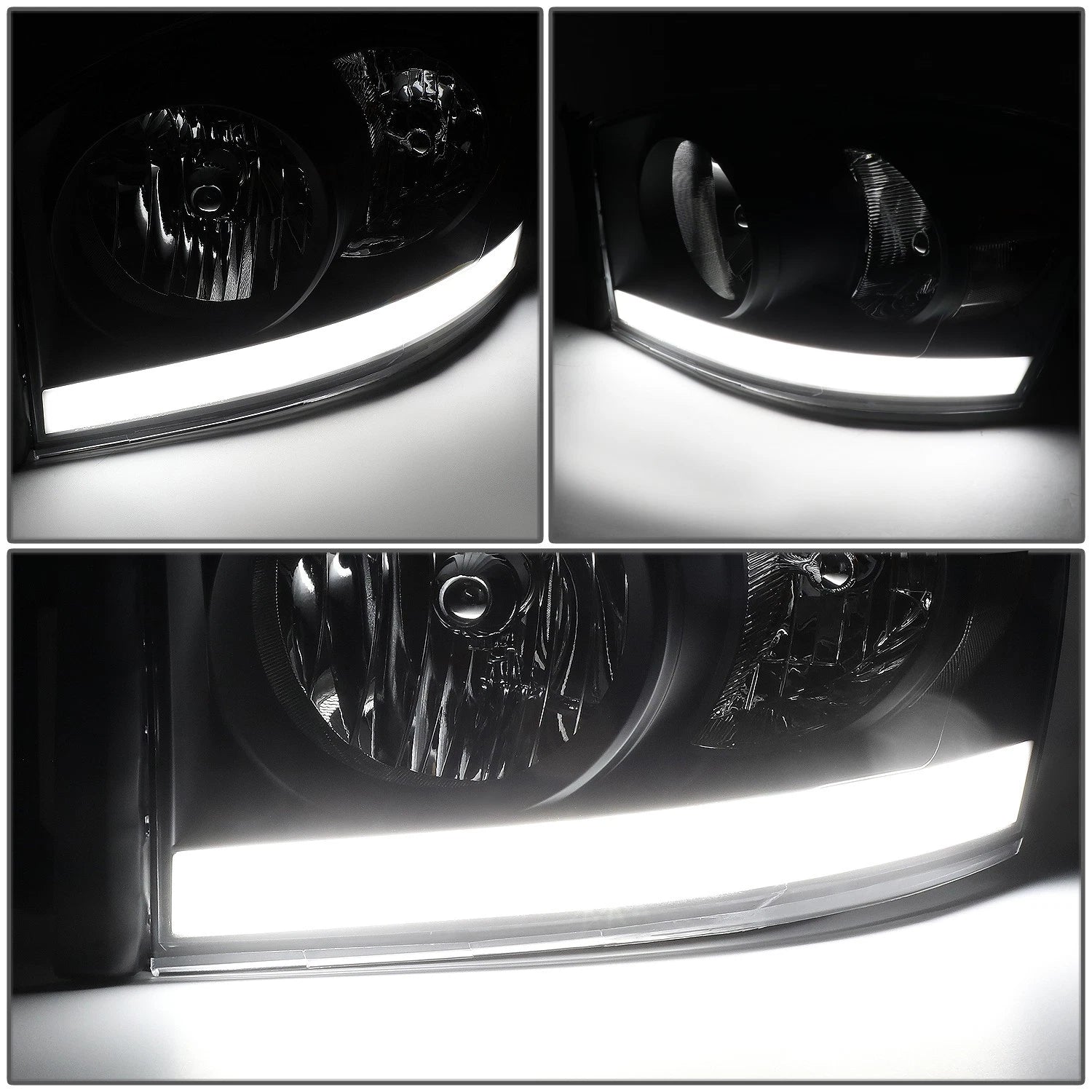 LED DRL Headlight for Dodge Ram Pickup (2006–2009) Black Housing Clear Side