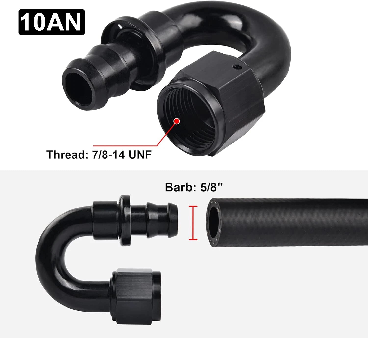 8AN 6AN 10AN 180 Degree Push-On Oil Gas Fuel Hose Line Fittings for Universal (—–—)