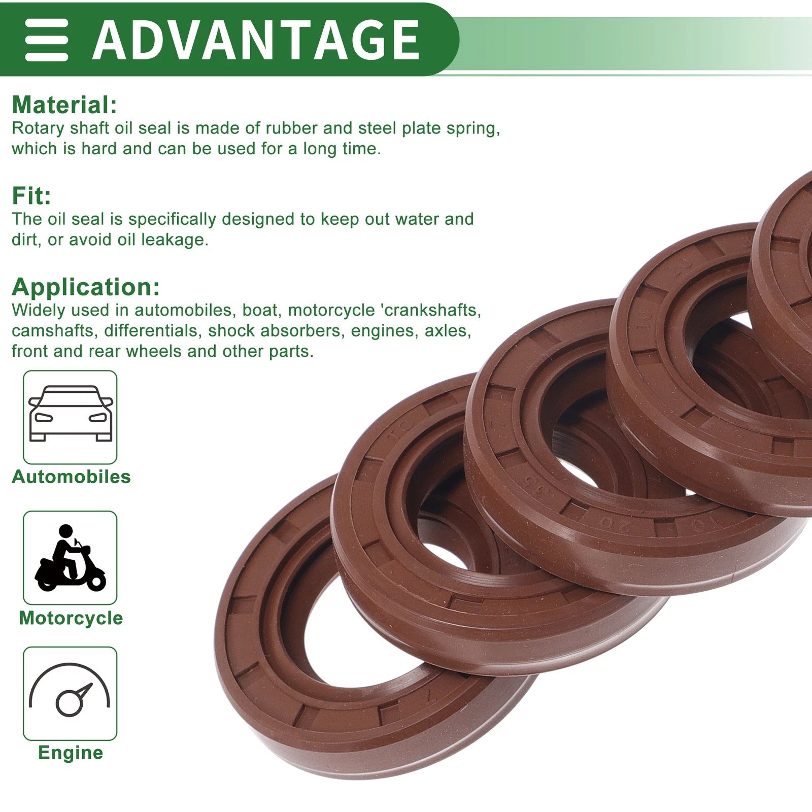 Set of 5 Oil Seal Rotary Shaft Seal FKM Rubber 20x35x7mm
