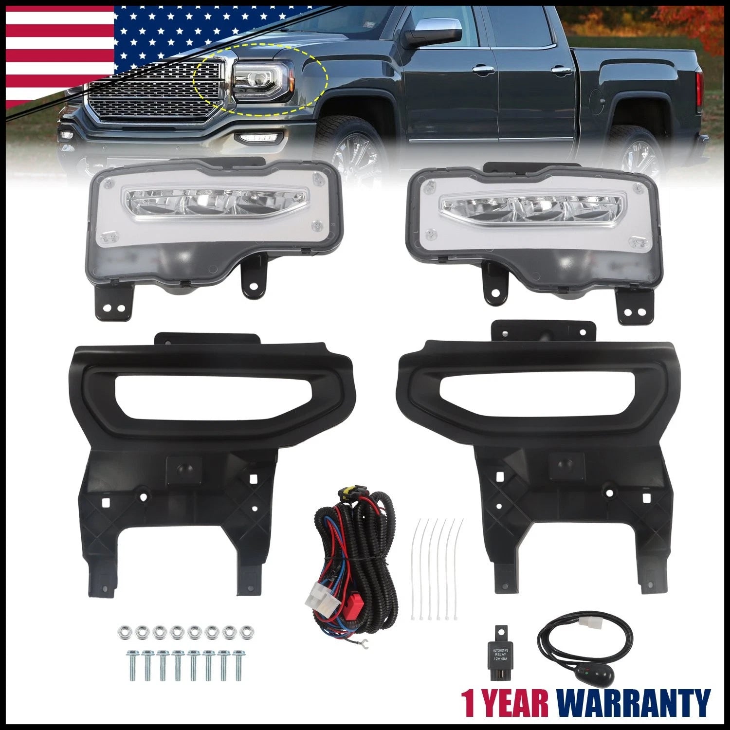 LED Fog Lights for GMC Sierra 1500 (2016–2018) - Front Bumper Driving Lamps