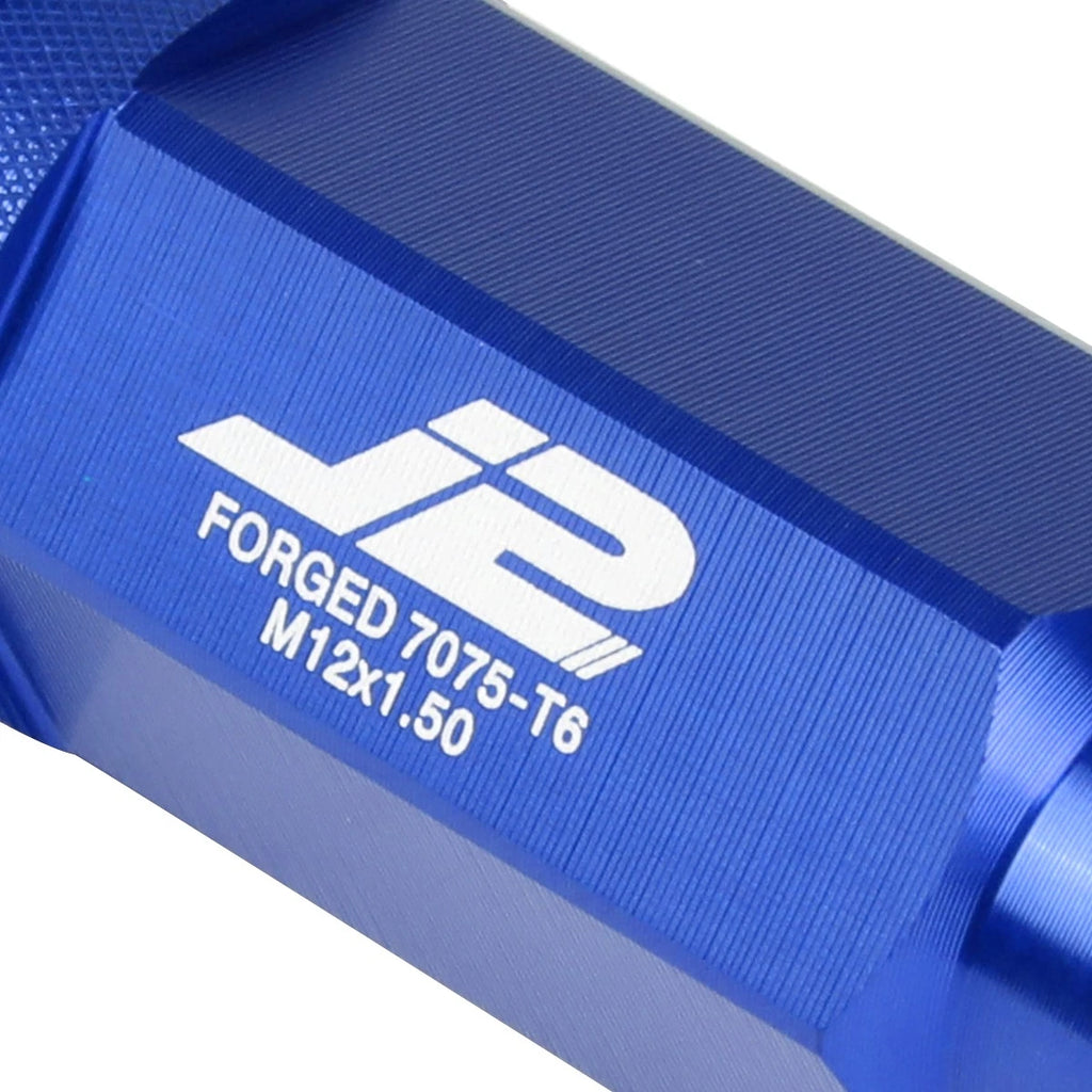 Set of 20 J2 7075 Forged Aluminum M12X1.5 Open-End Lug Nuts w/Adapter Blue