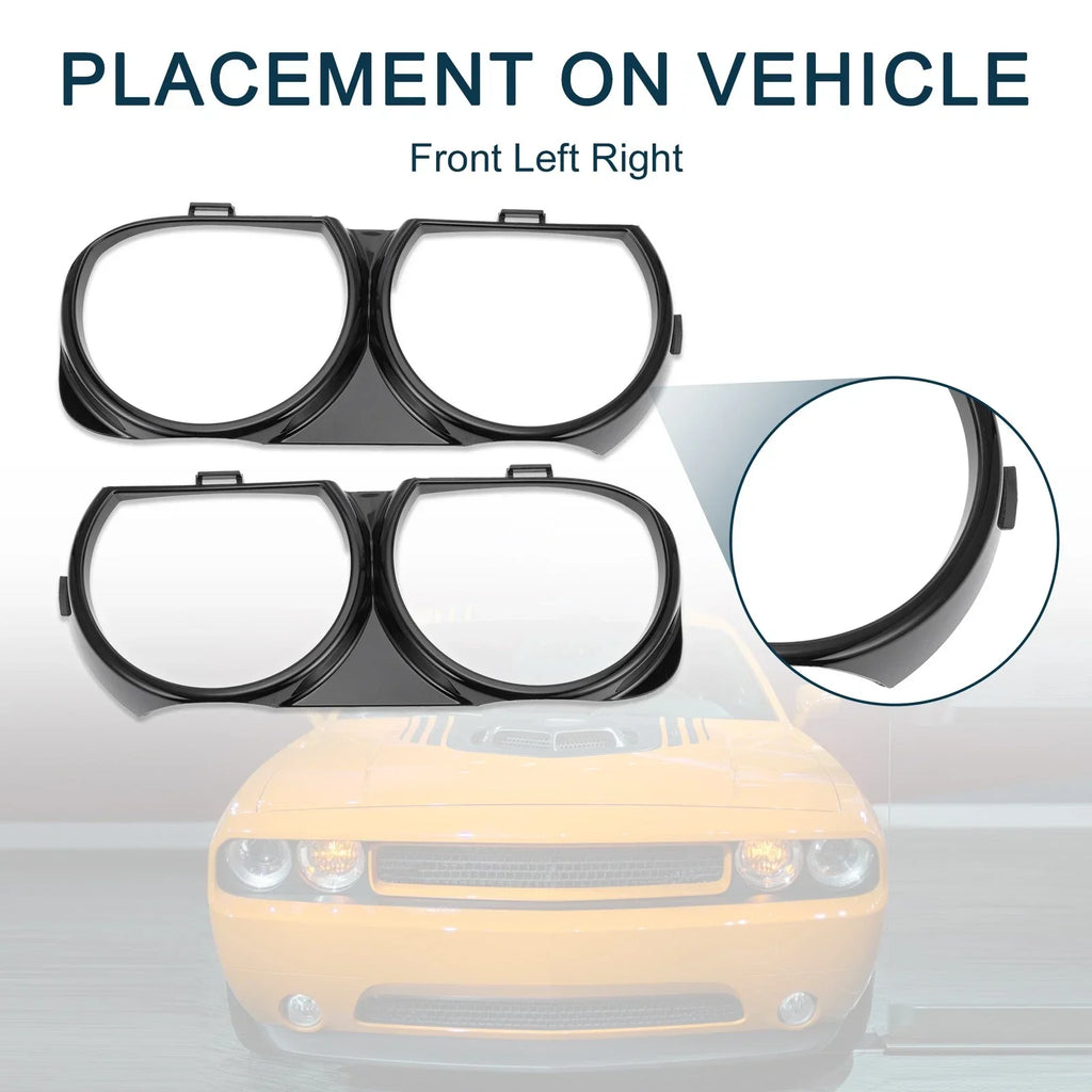 Front Headlight Trim Bezel for Dodge Challenger 2008-2014 (2 x)