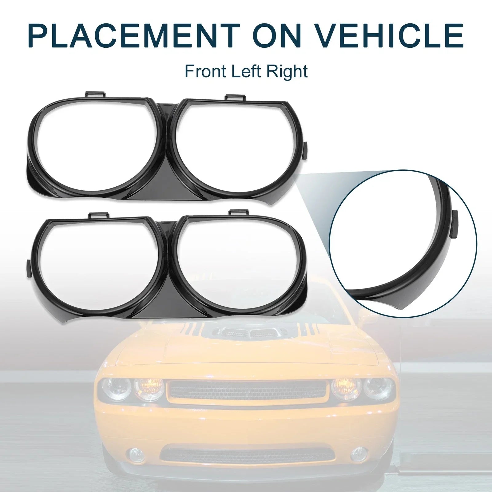 Front Headlight Trim Bezel for Dodge Challenger 2008-2014 (2 x)