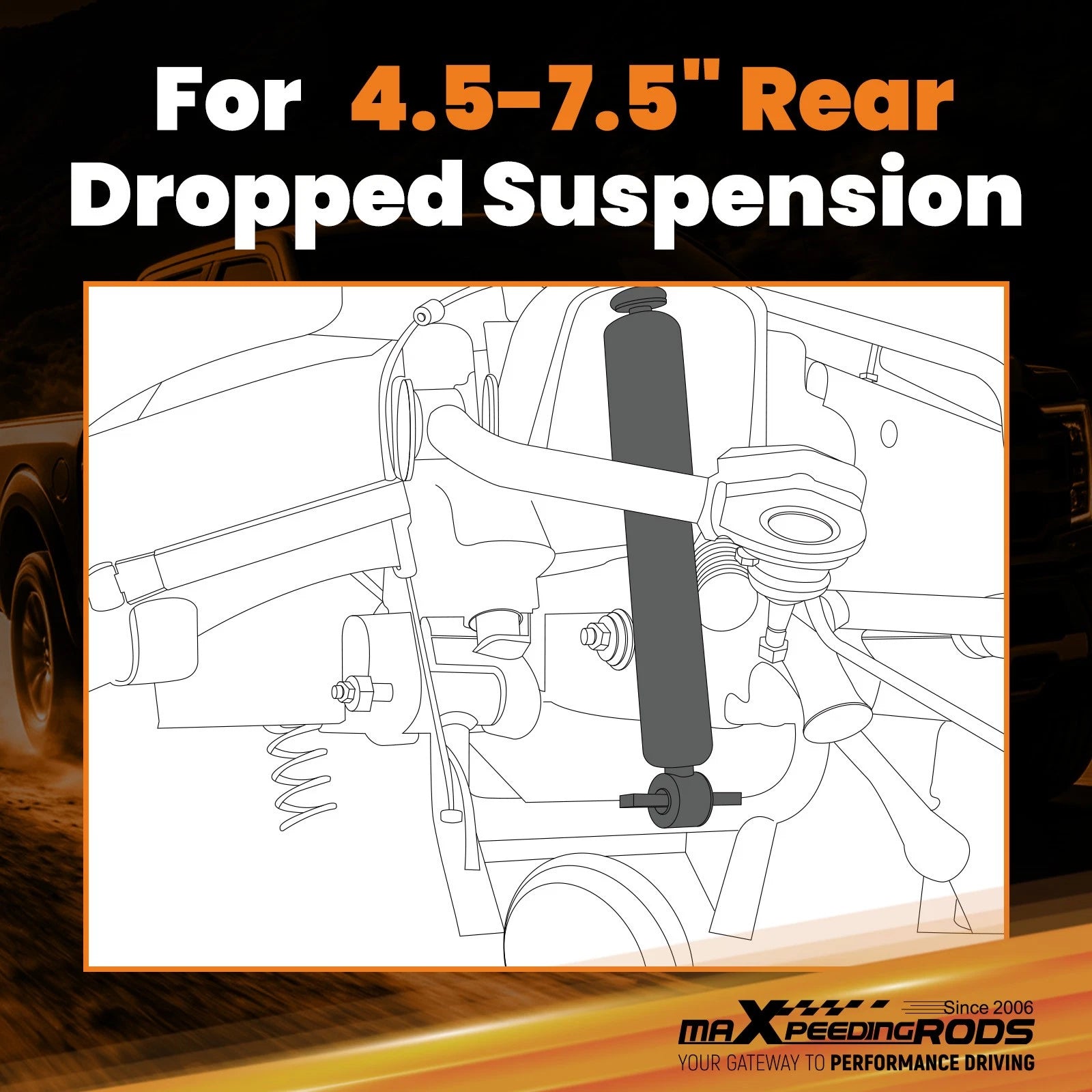 Lowering Rear Shock for Ford F150 (2021–2024) 4.5-7.5" Drop, Rubber Bush