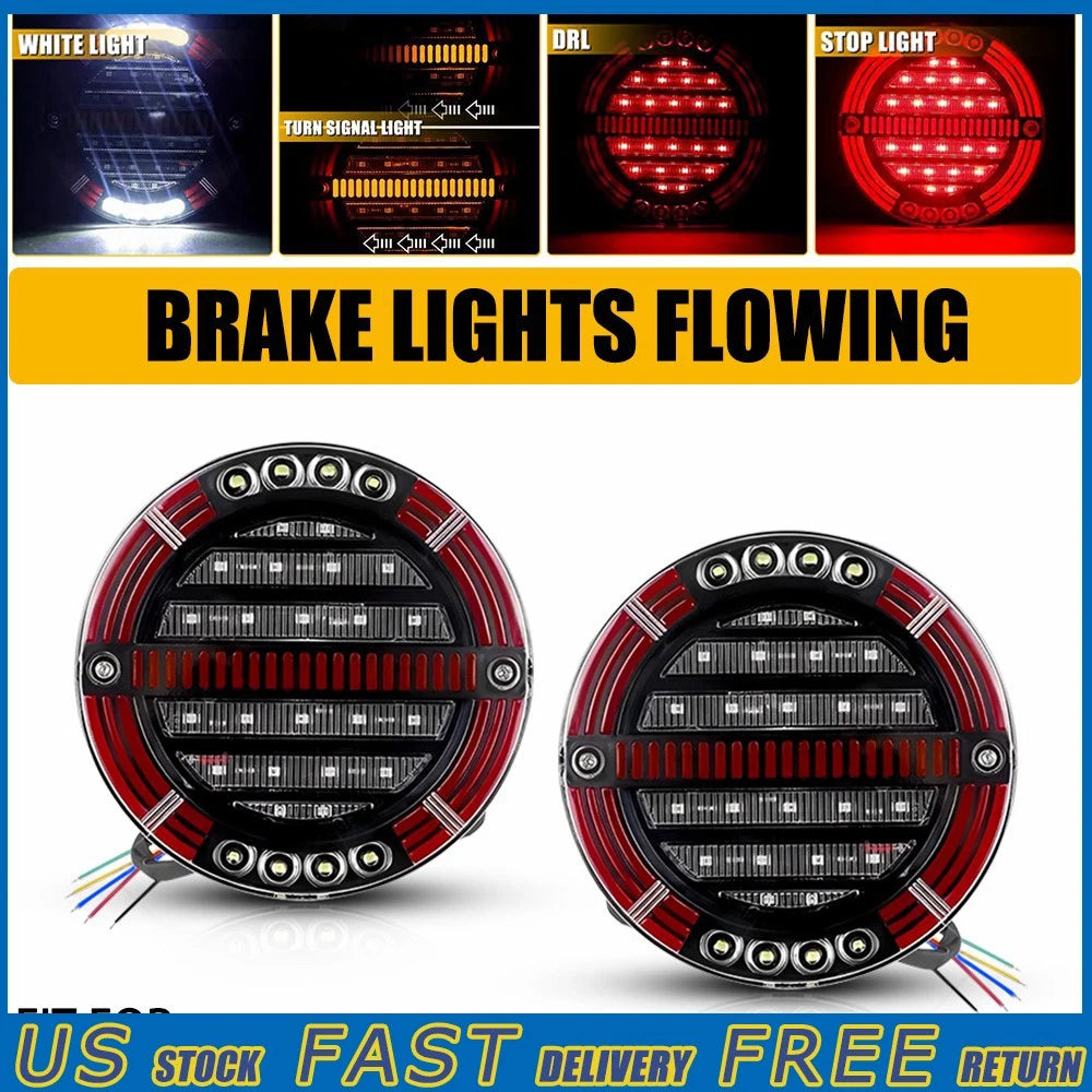 2X 5.5" LED Round Tail Stop Brake Turn Signal Light for Truck (Waterproof)