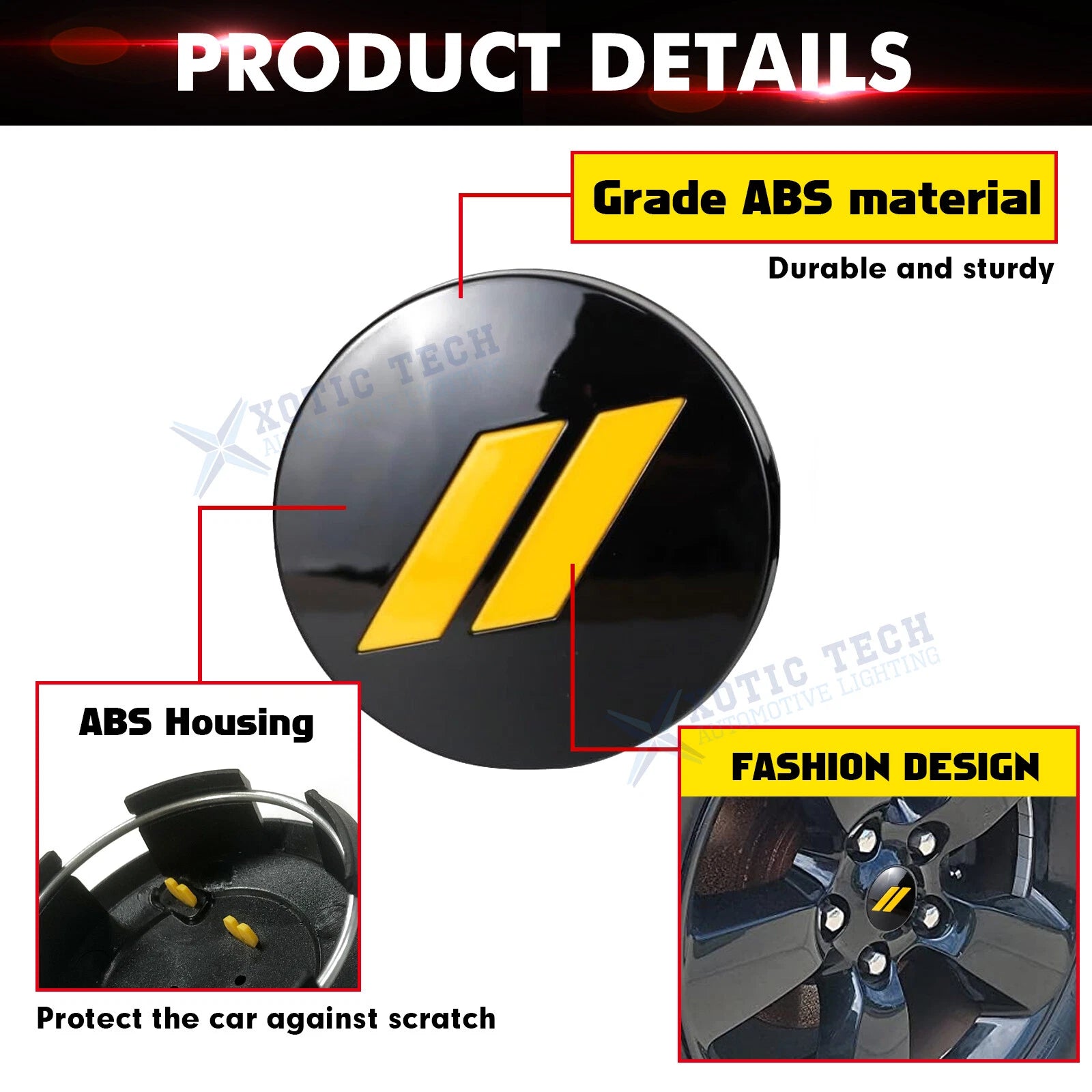 4 PCS 63mm 2.5" Yellow Wheel Center Cap Covers for Dodge (2010-2024)