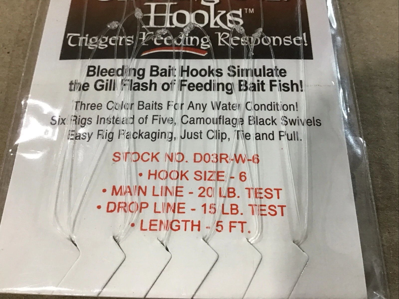 Set of 6 Daiichi Bleeding Sabiki Rig Red Head/White Sz6 D03R-W6 for Fishing