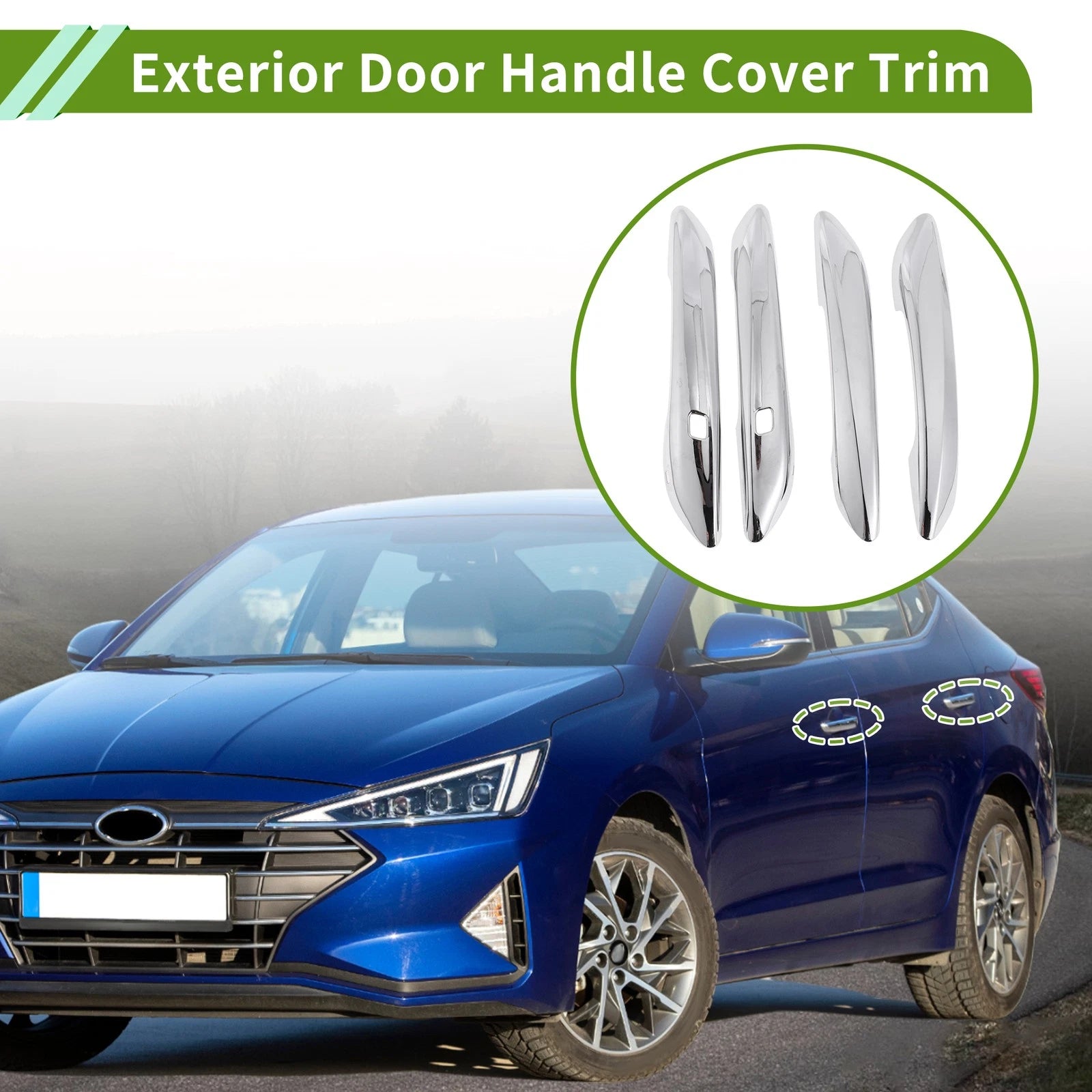 Exterior Door Handle Cover Trim for Hyundai Elantra (2021–2024) Silver Tone