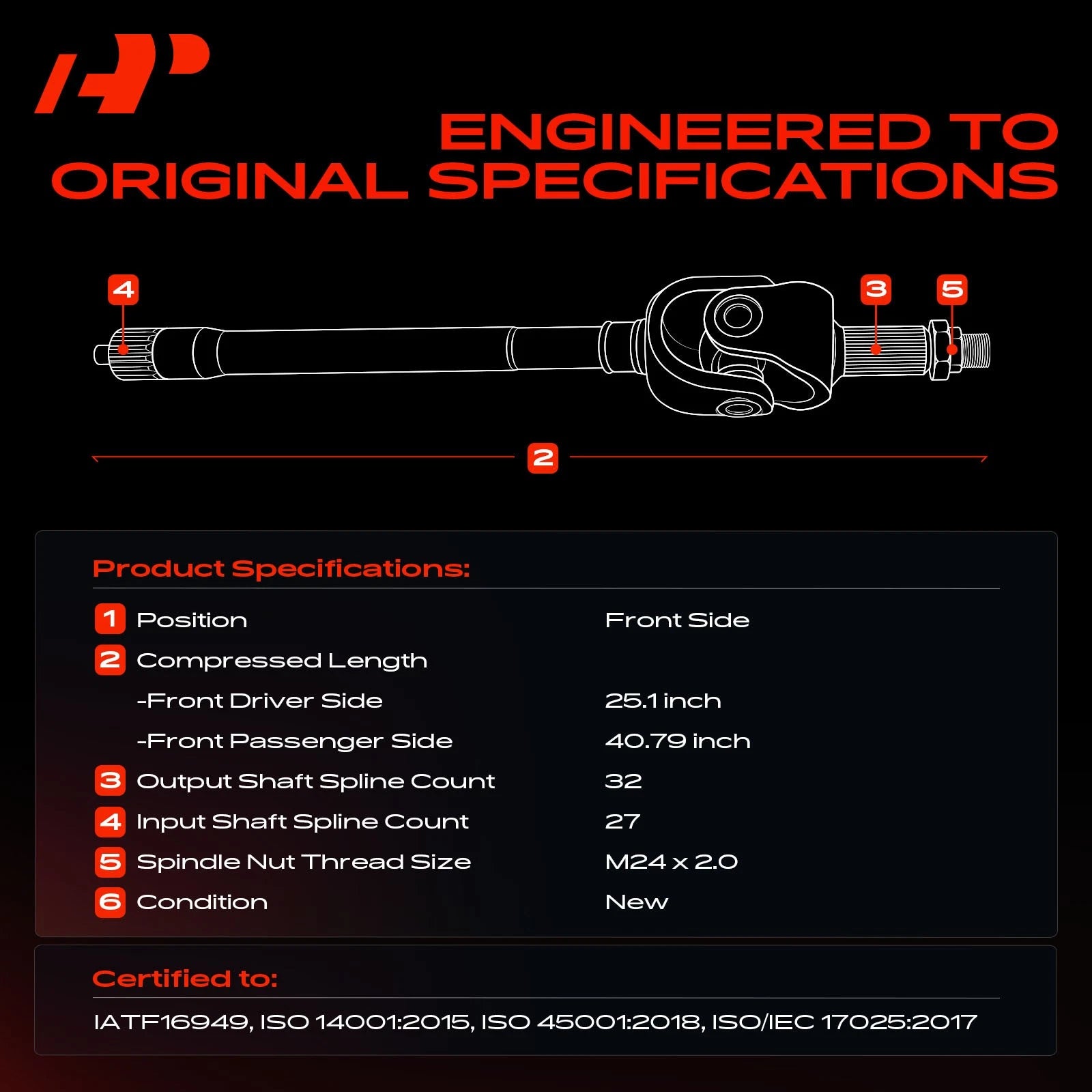 Pair Front CV Axle Shafts for Jeep Wrangler JK (2007–2018)