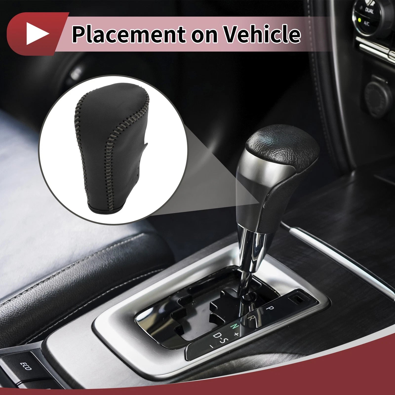 1 Pc Gear Shift Knob Cover for Honda Accord (2008–2012) Black Grey Faux Leather