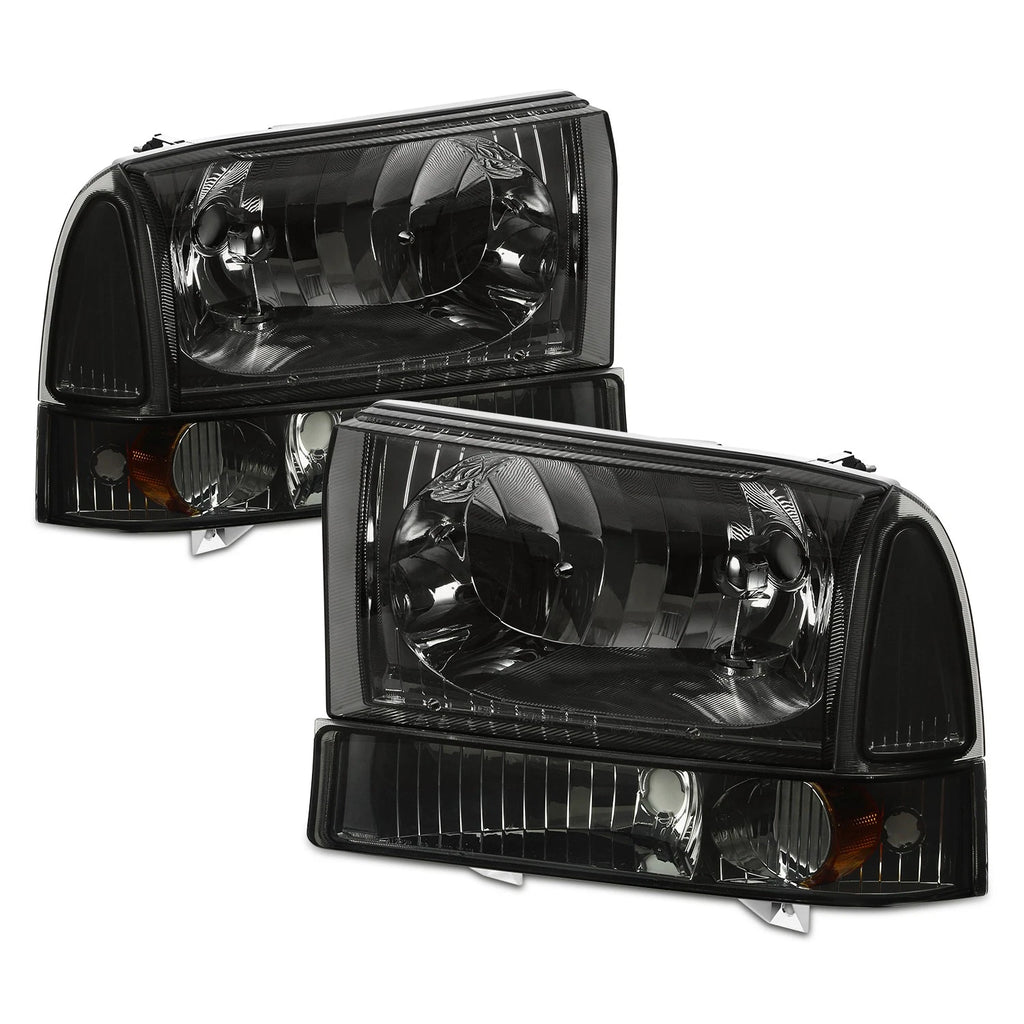 Headlight Lamps for Ford F250/F350 Super Duty (1994–2004) Smoked Housing Amber Corner
