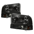 Headlight Lamps for Ford F250/F350 Super Duty (1994–2004) Smoked Housing Amber Corner