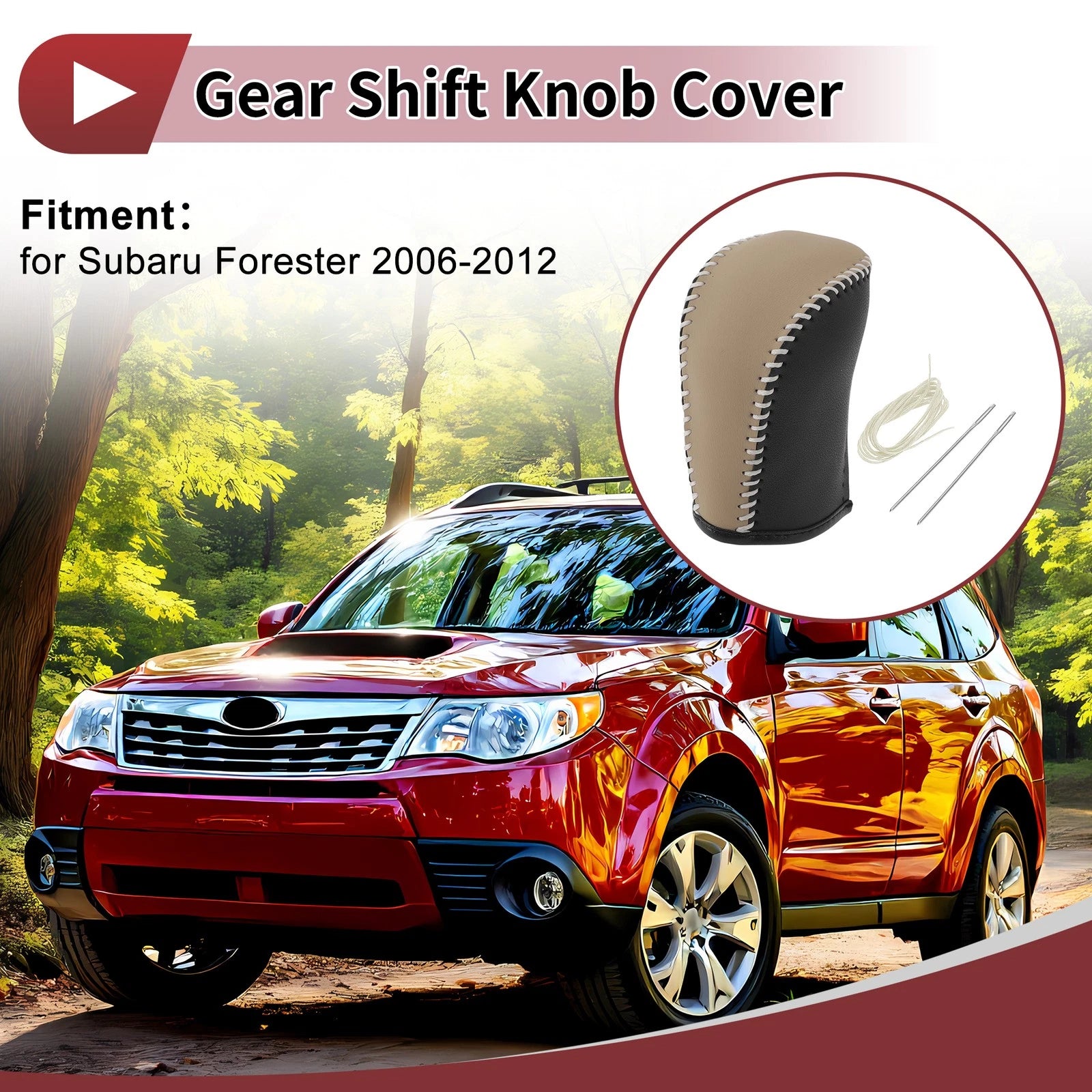 1Pc Gear Shift Knob Cover for Subaru Forester (2006–2012) Beige Faux Leather