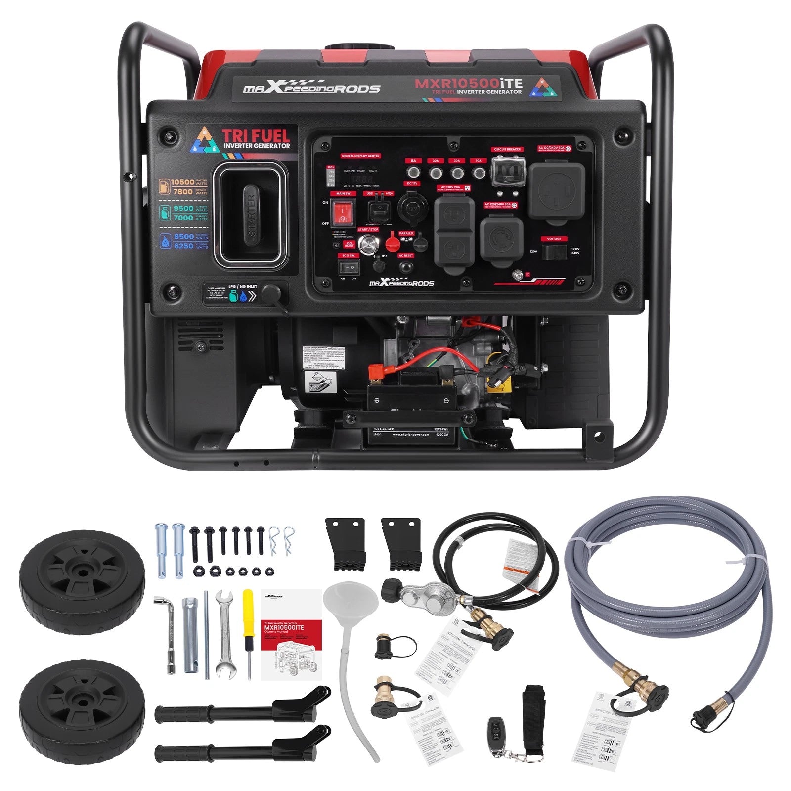 Tri-Fuel Inverter Generator 10500W Peak for Event Power (120/240V)