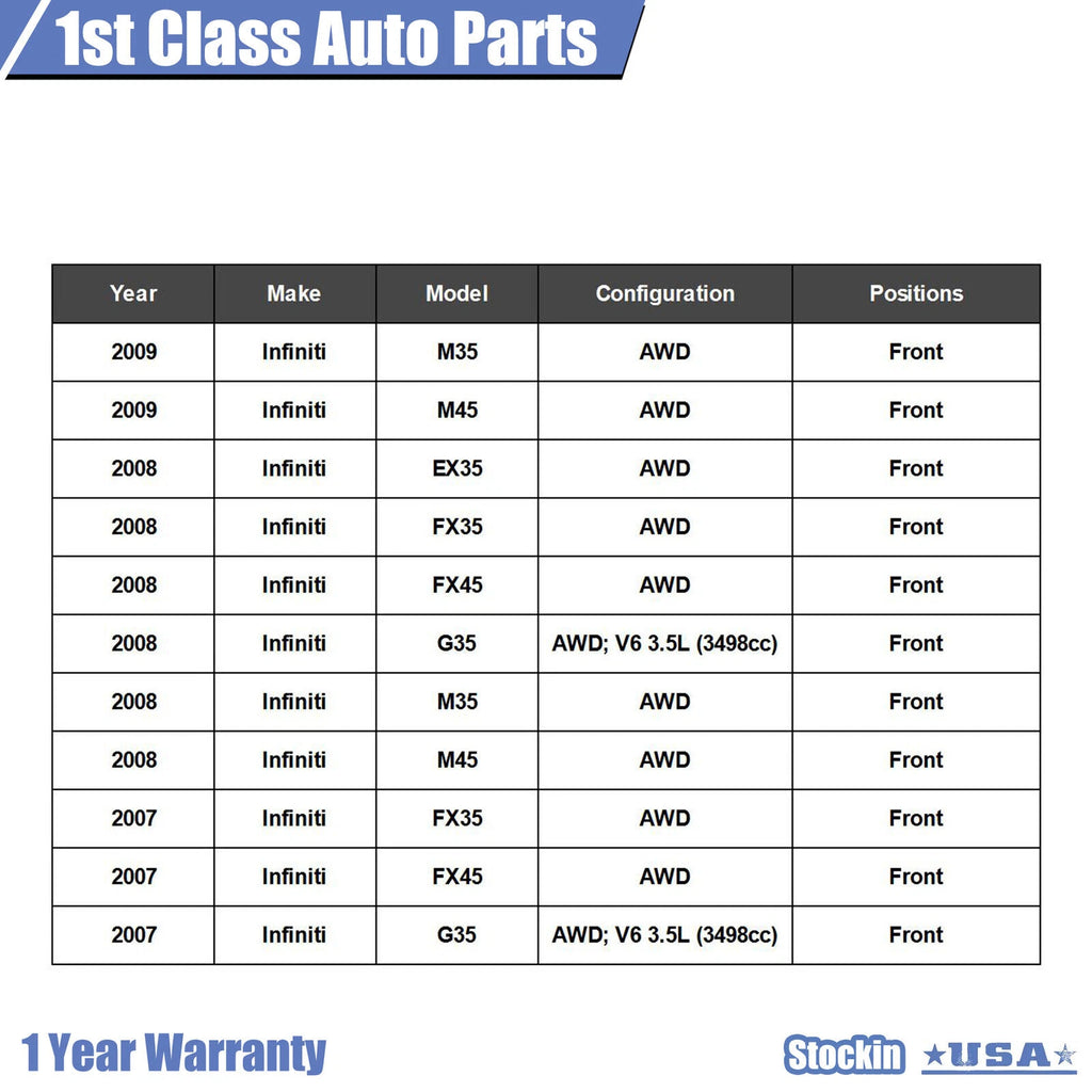 Front Drive Shaft Prop for Infiniti EX35 G35X M35X M45X FX35 FX45 (2008–2013)
