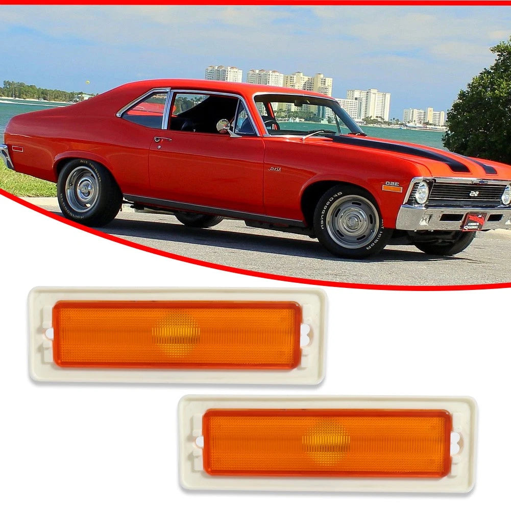 Pair Amber Front Bumper Side Marker Lights for Chevy Nova (1970–1974)