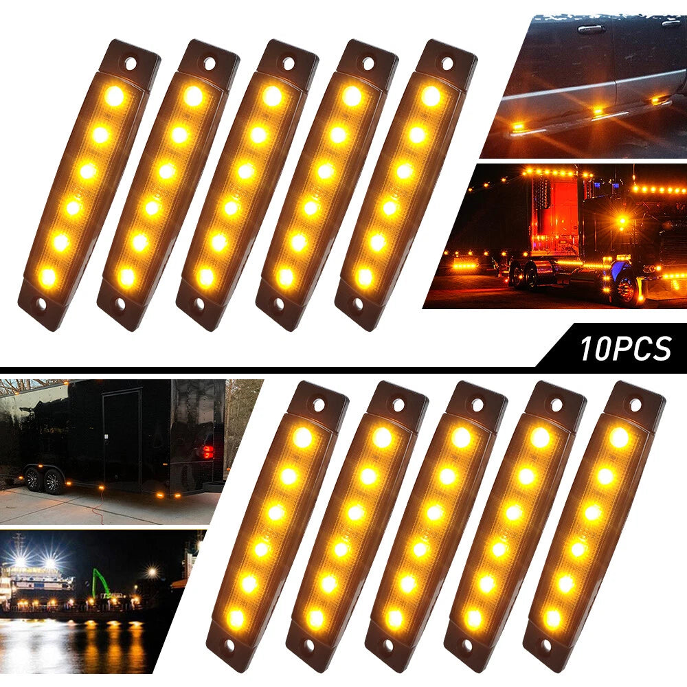 Set of 10 LED Marker Lights for Truck Trailer (3.9" Amber)
