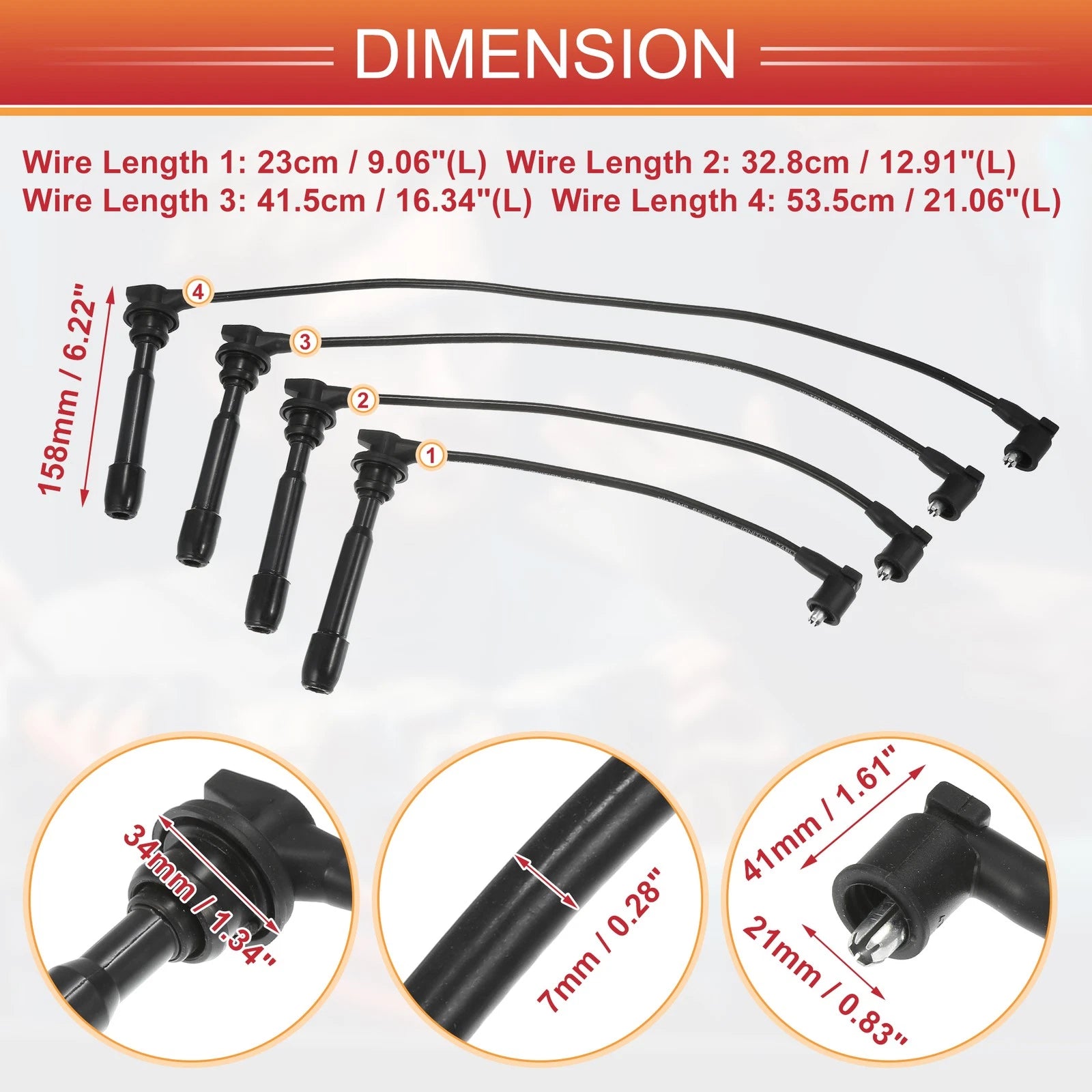 Set of 4 Spark Plug Wire Ignition Coil Cables No. 27501-23A00 for Hyundai Elantra 