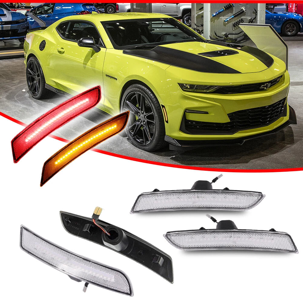 Set of 2 Clear Amber & Red LED Side Marker Lights for Chevrolet Camaro (2016–2023)