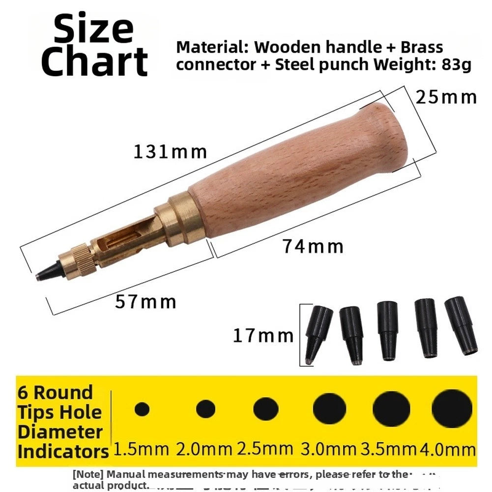 Rotating Leather Hole Punch Tool for Belts (6 Replaceable Punch Heads)