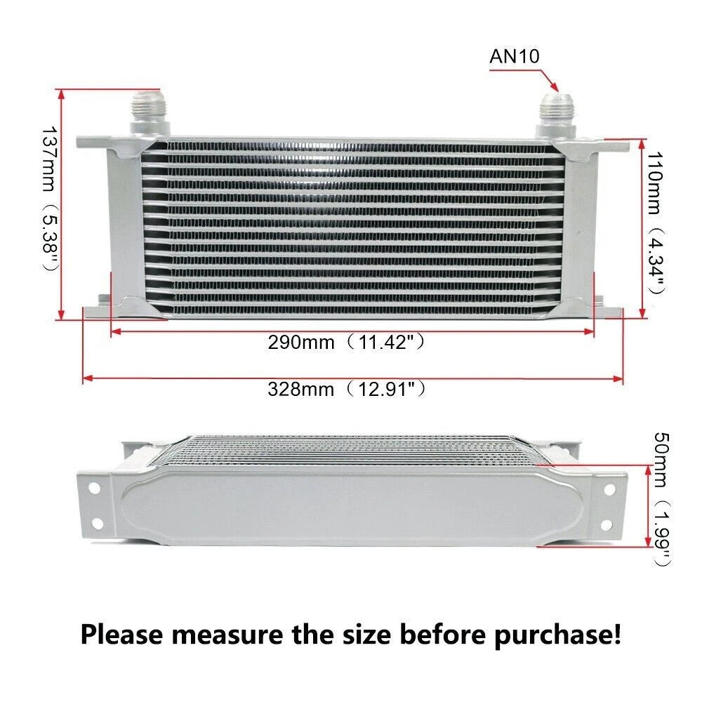 15 Row Aluminum Engine Transmission Oil Cooler Kit with 10AN Hose Fittings