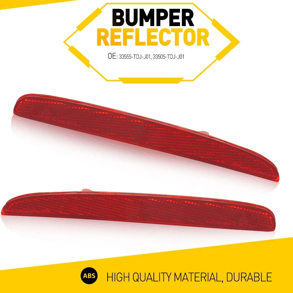 Set of 2 Rear Bumper Reflectors Assembly Lens Red for Honda Civic Hatchback (2017–2021)