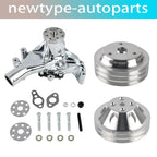 Long Water Pump & Crankshaft Pulley Kit for SBC Chevy 305 350 (1976–1986) Chrome