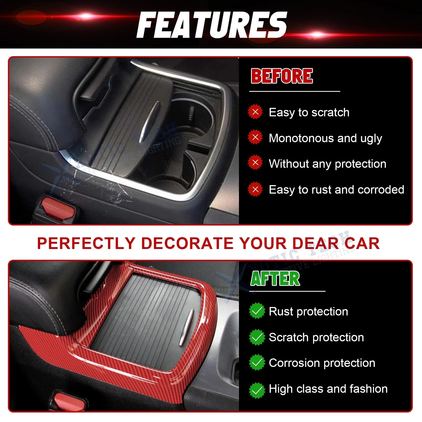 Carbon Texture Console Cup Holder Frame Trim Accessories for Dodge Charger (2011-2023)