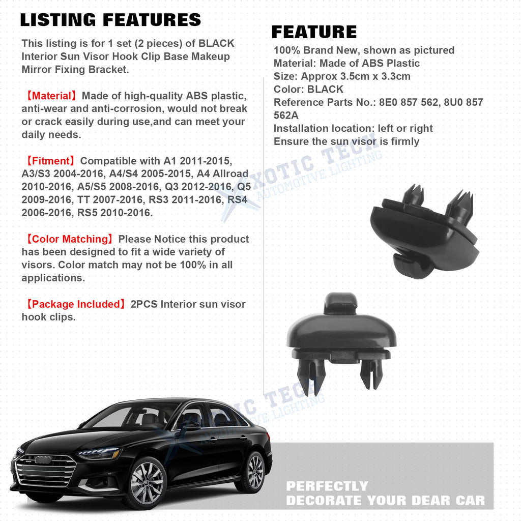 Sun Visor Hook Clip Base for Audi A3 S4 A5 TT Q3 Q5 (2010-2022)